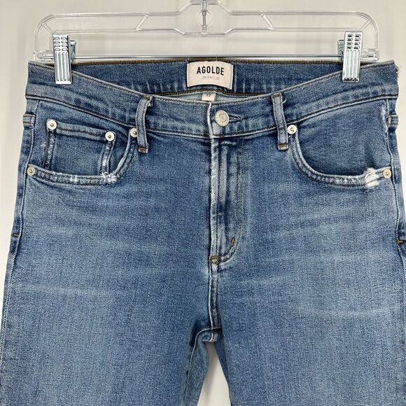 AGOLDE Toni Mid Rise Straight Jean Size 27 Distressed Hem Blue Minimalist - Picture 4 of 12